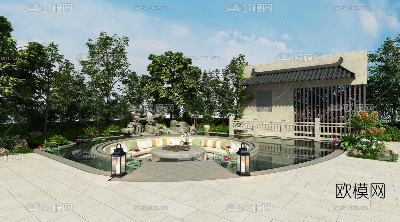 中式庭院景观3D模型