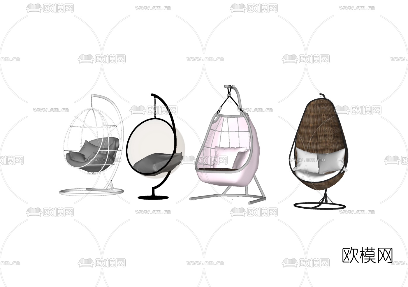现代藤编吊椅组合su模型下载（渲染图2）