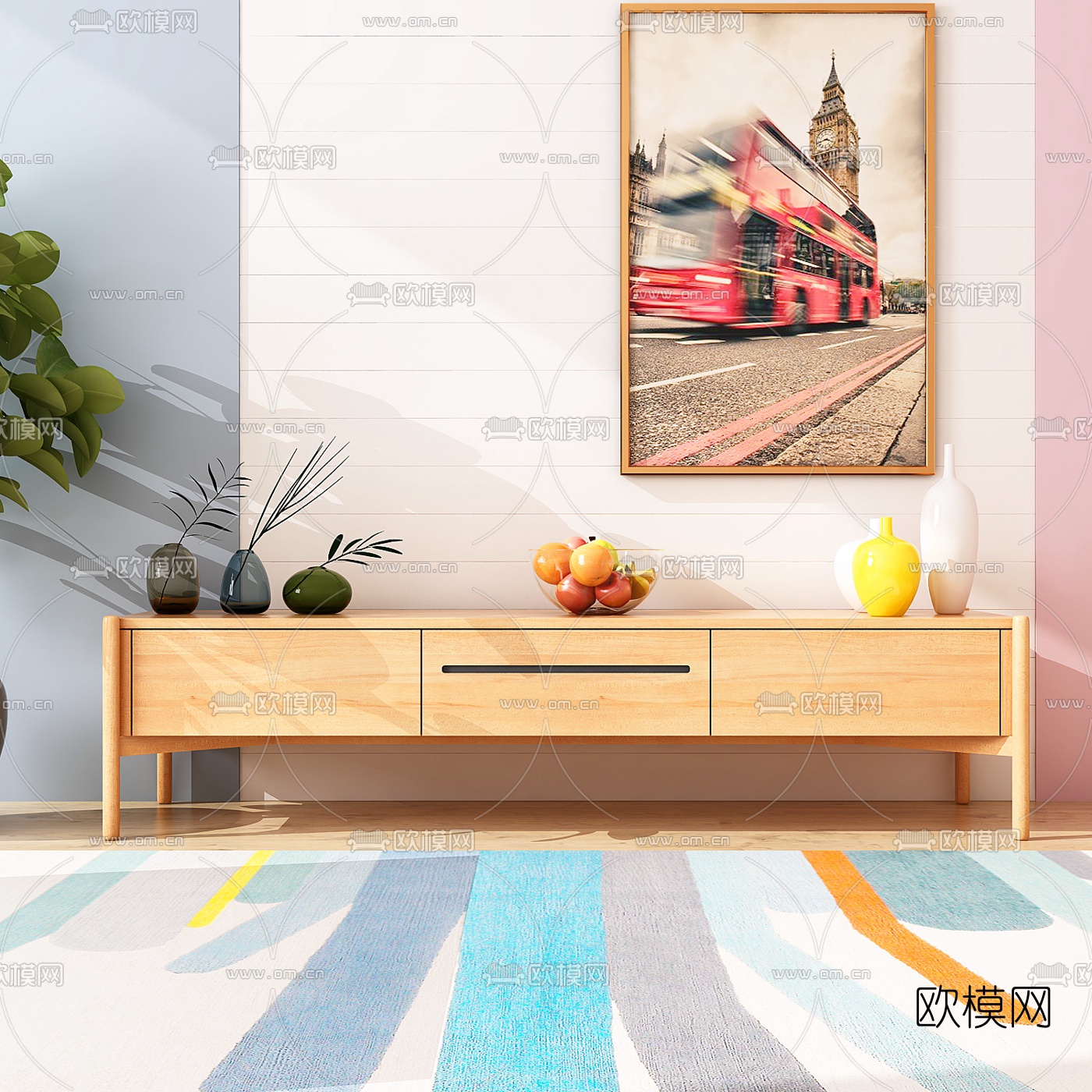 北欧实木电视柜3d模型下载（渲染图2）