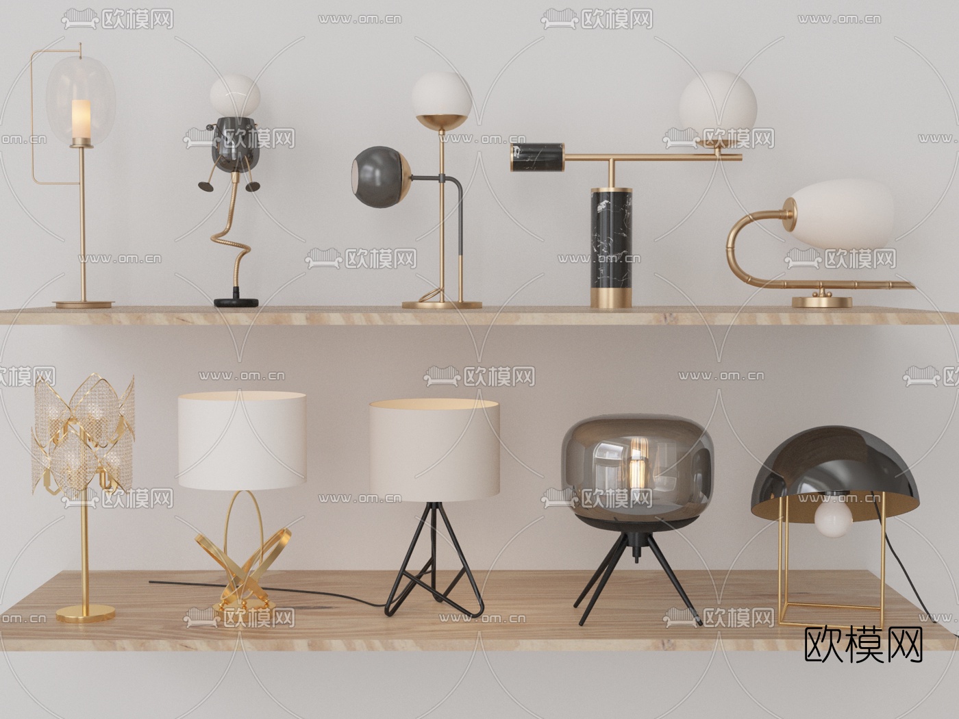 现代金属台灯组合3d模型下载_ID10426099_3dmax免费模型-欧模网