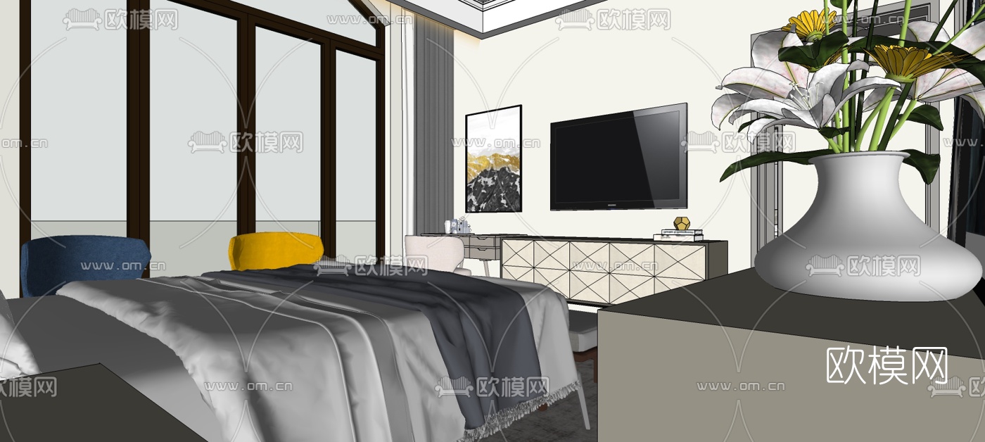 现代卧室主人房su模型