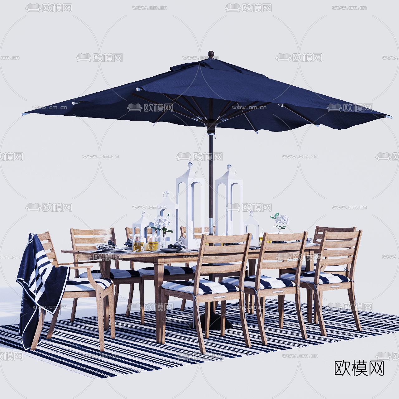 现代户外餐桌椅3d模型