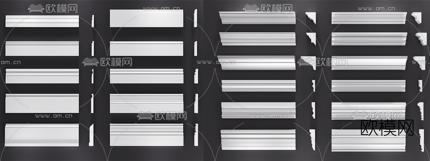 欧式地脚线石膏线组合3D模型下载（渲染图1）