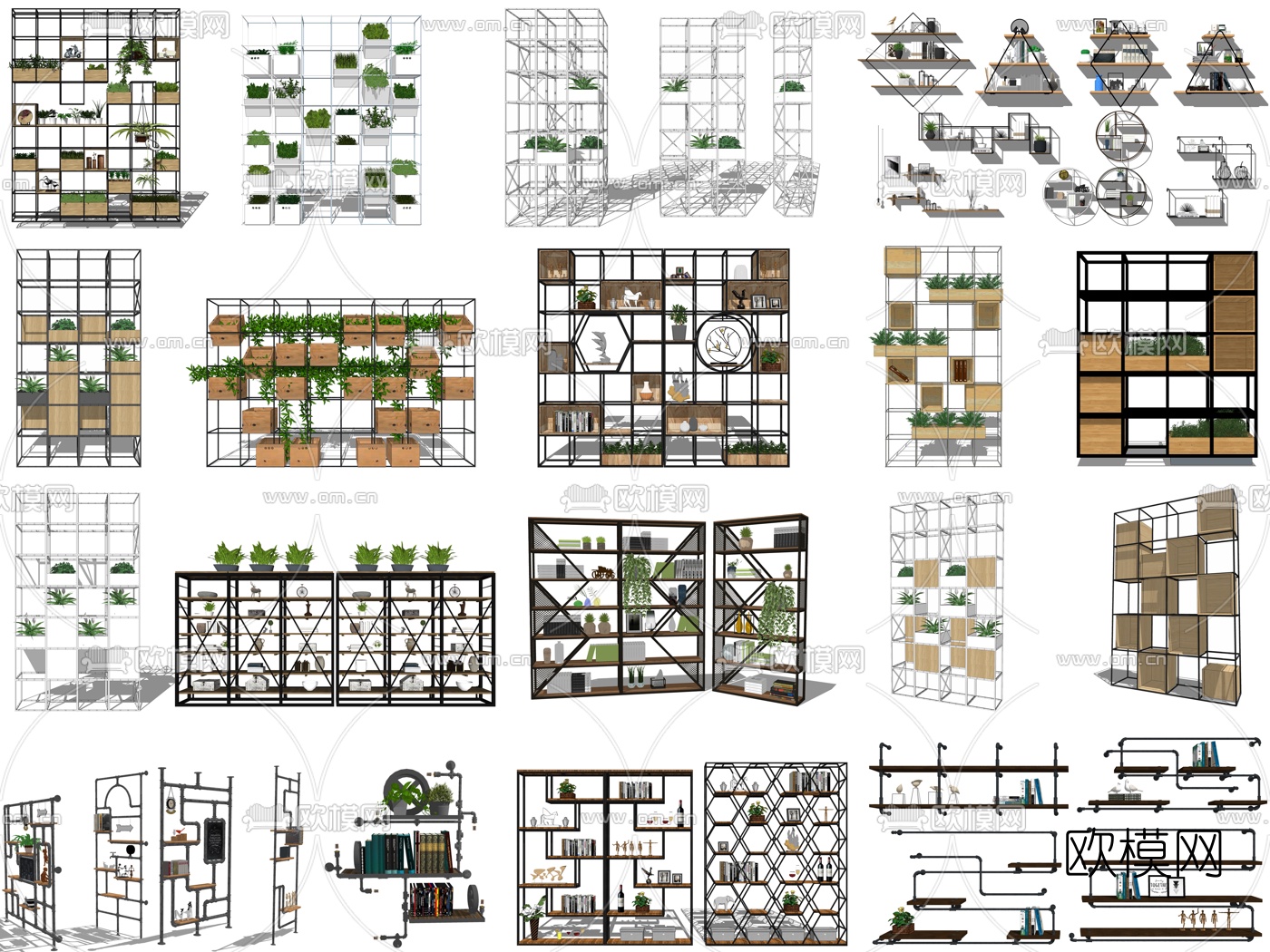 工业风置物架装饰架su模型下载（渲染图1）