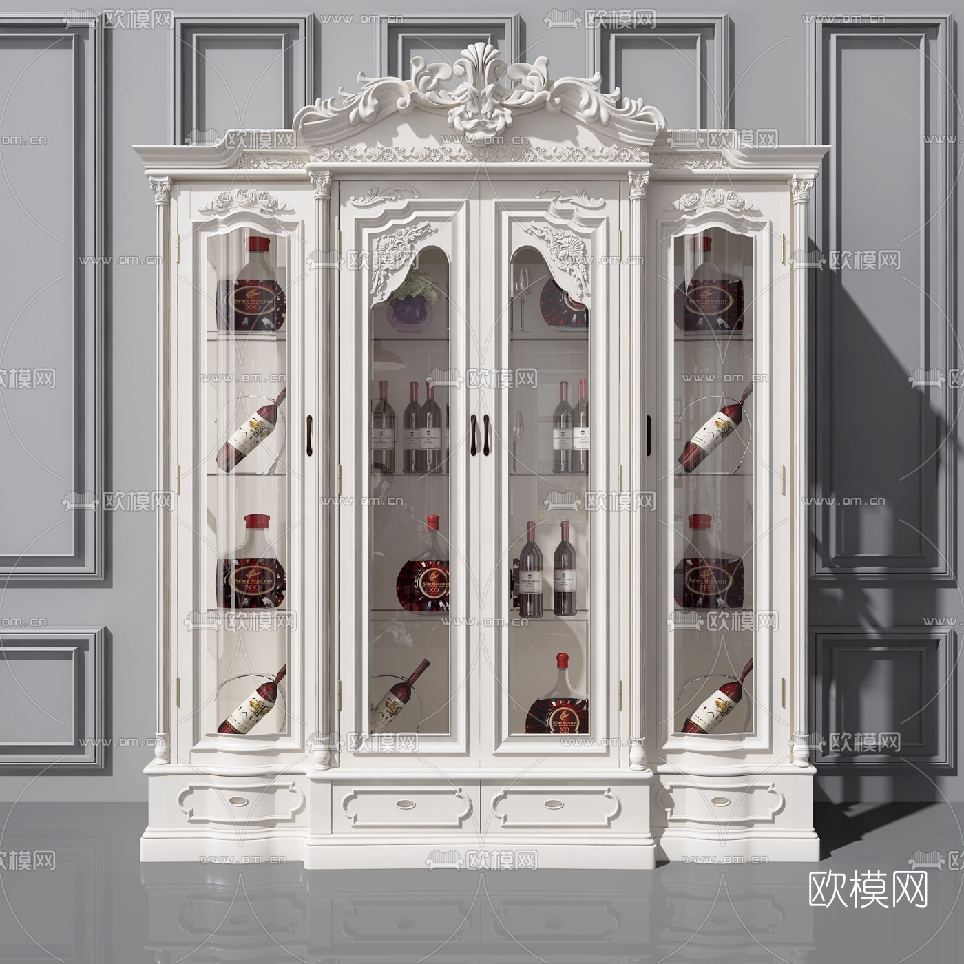 欧式实木雕花酒柜3d模型