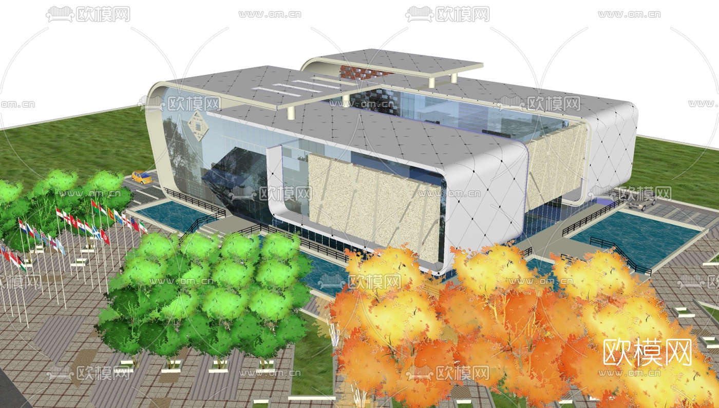 现代展览馆su模型下载（渲染图4）