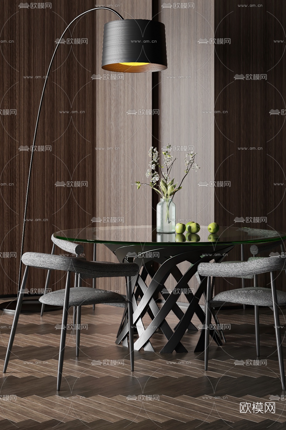 郑树芬设计 现代圆形餐桌椅3d模型下载