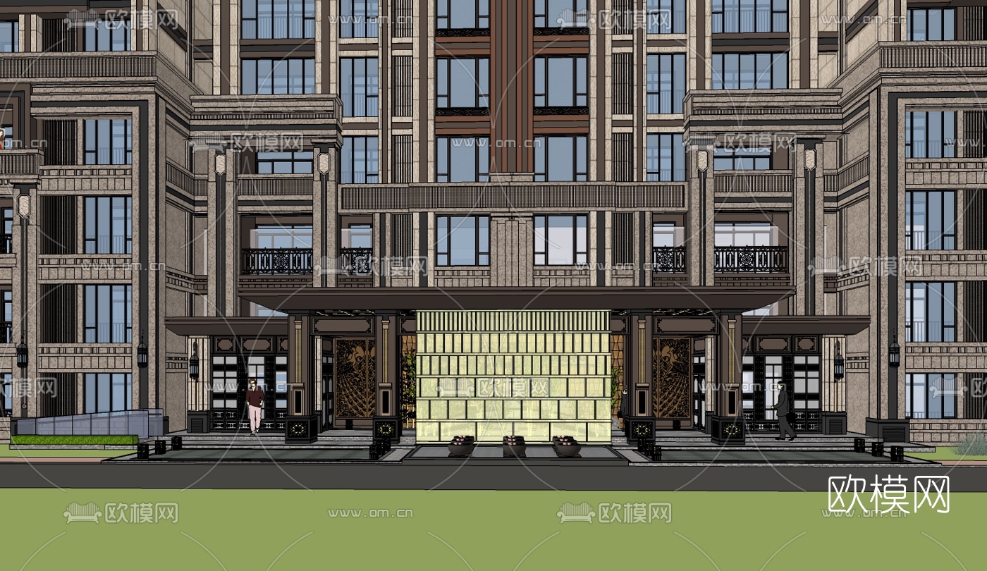 新中式酒店su模型下载（渲染图2）