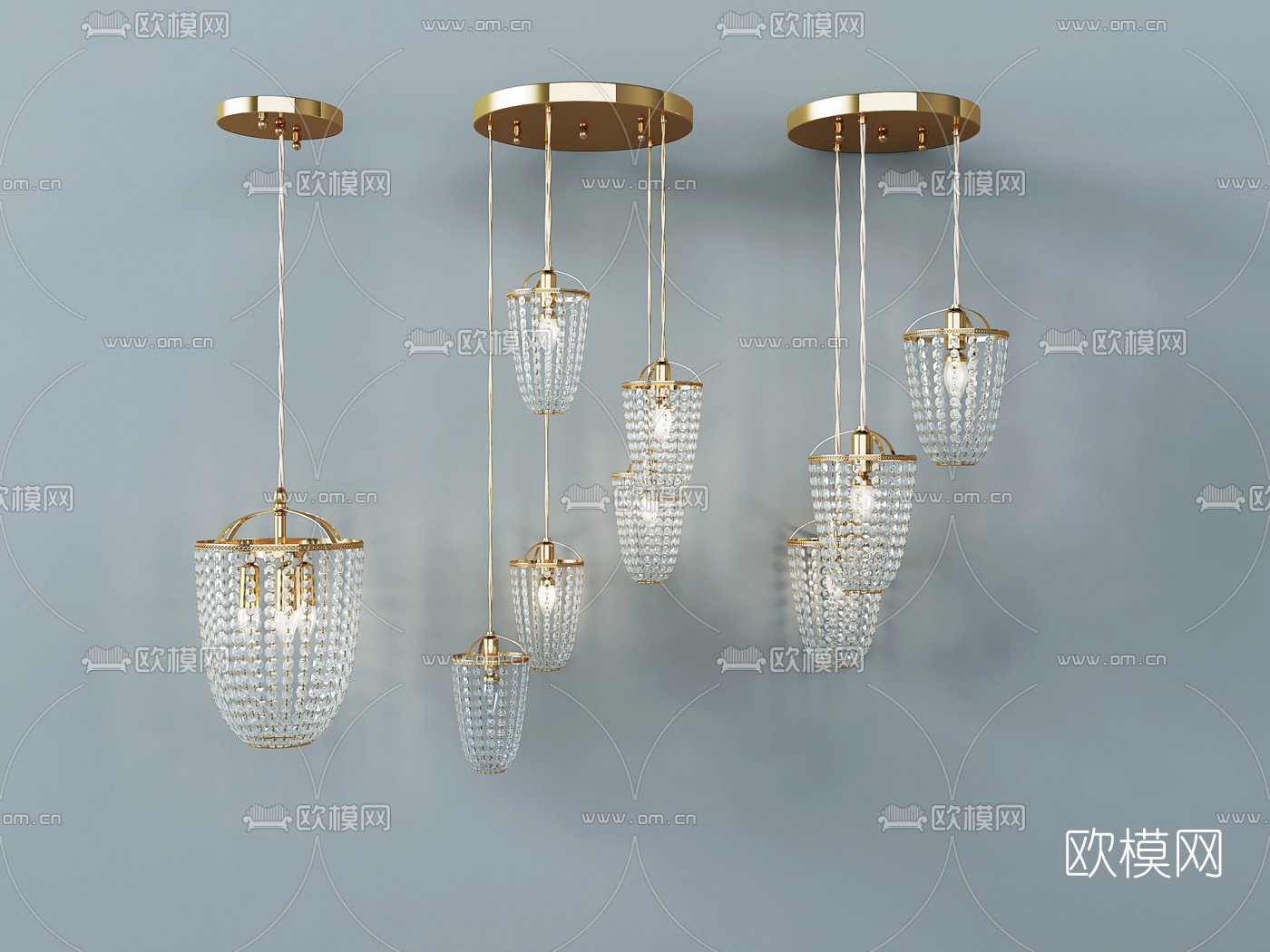 欧式金属水晶吊灯3d模型下载