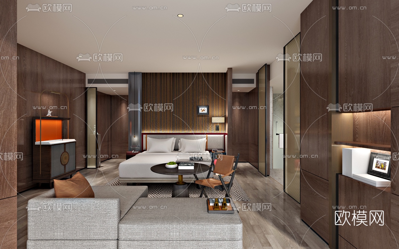 新中式酒店客房su模型下载（渲染图1）