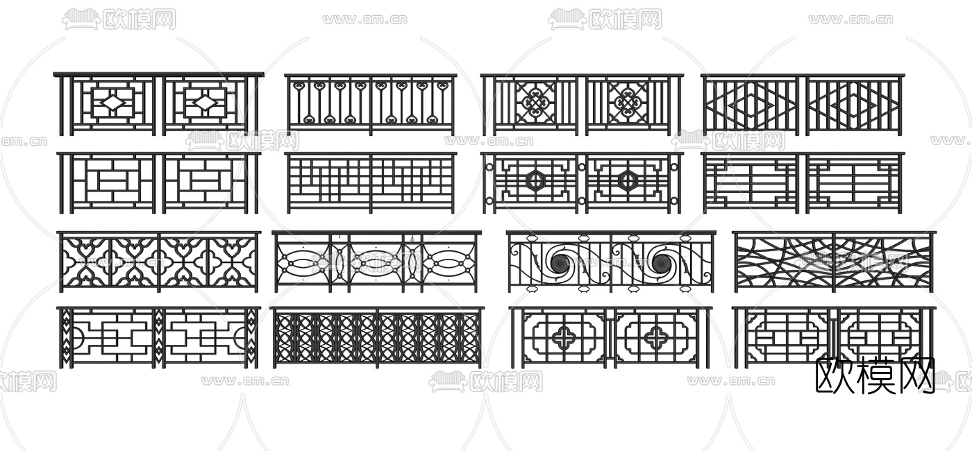 现代铁艺栏杆su模型下载