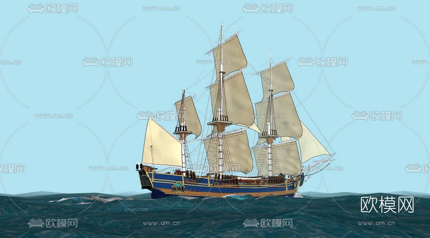 欧式帆船免费su模型下载（渲染图1）