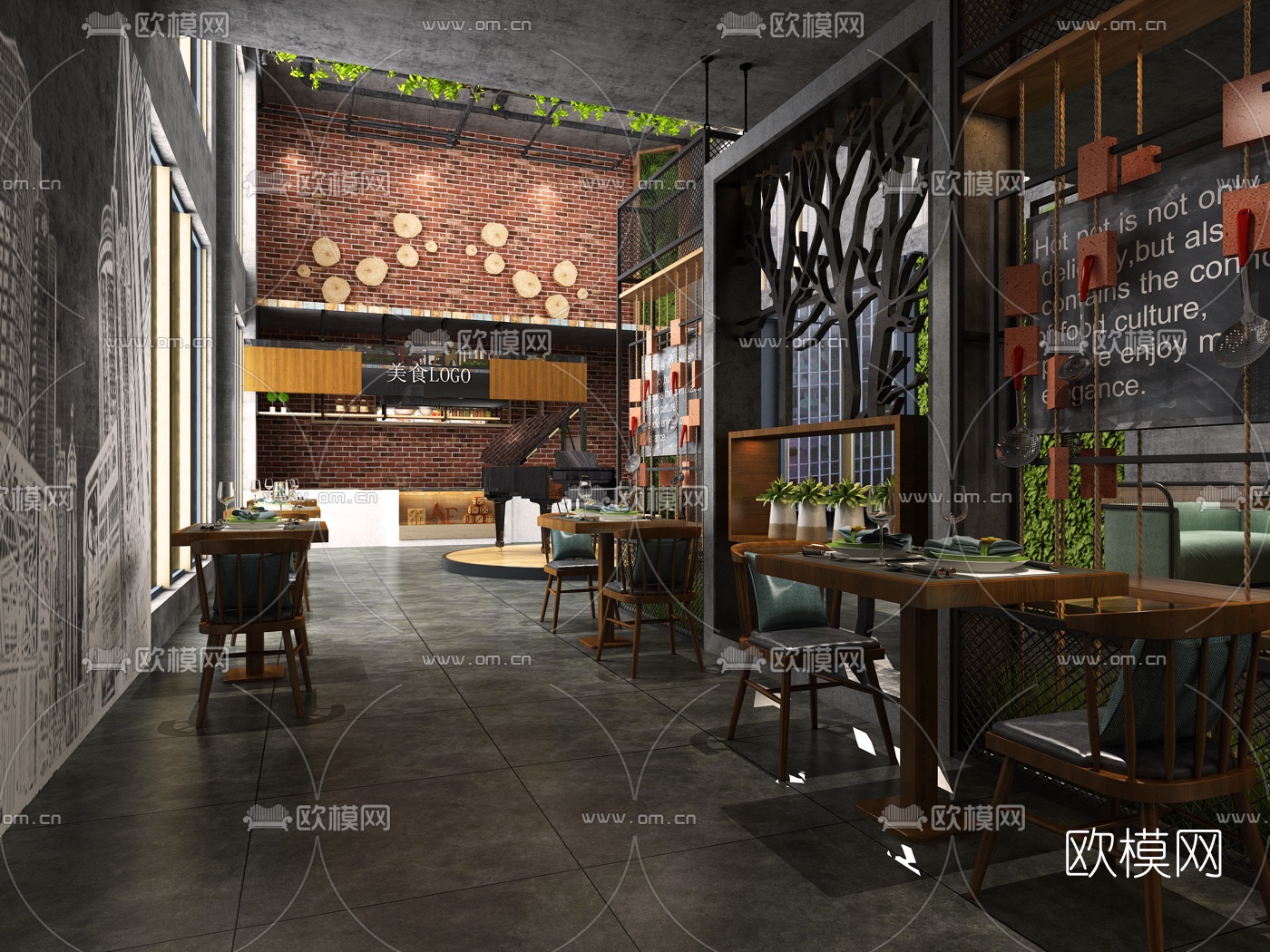 工业风主题餐厅3d模型下载（渲染图1）