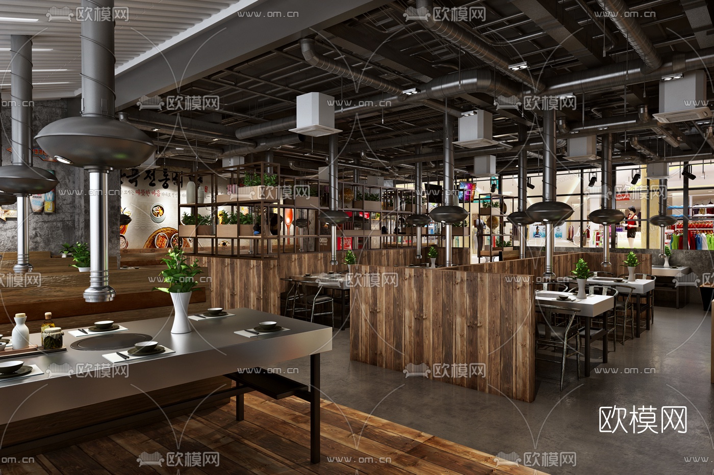 工业风韩国烤肉店3D模型下载