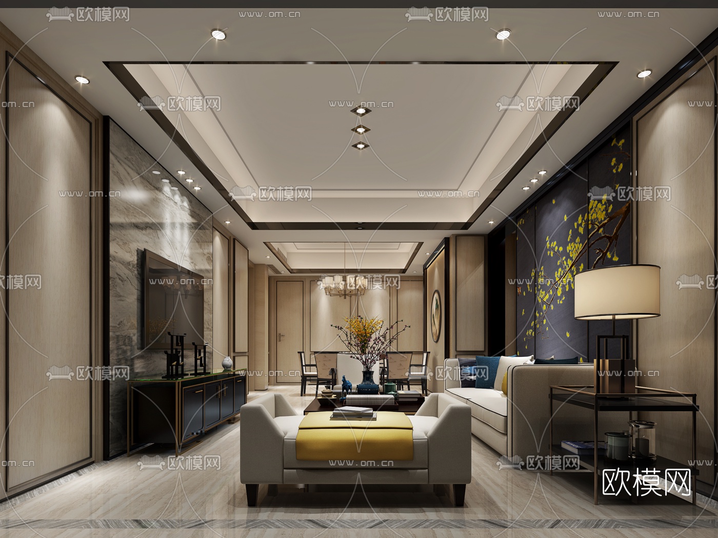 后现代客厅餐厅3D模型