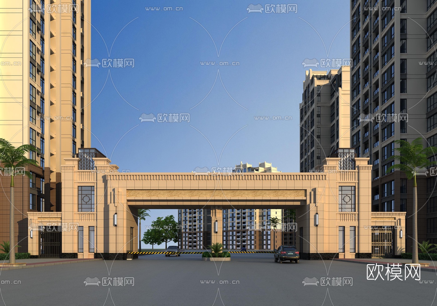 為現代小區大門3d模型,所屬分類為建築,建議使用3dmax2012軟件打開