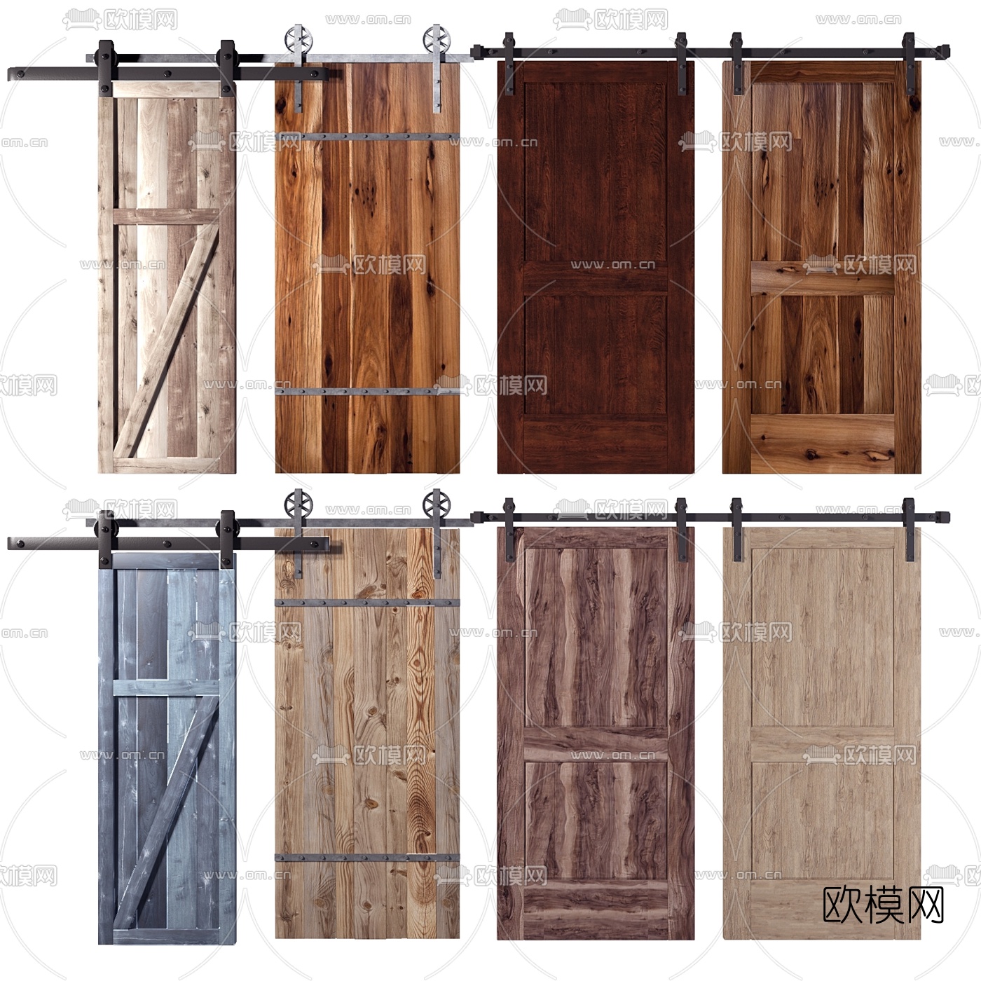工业风实木谷仓门3d模型下载