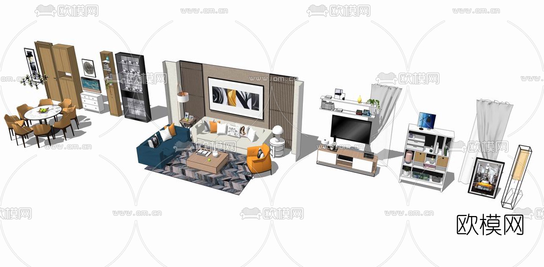 现代沙发组合su模型下载（渲染图4）