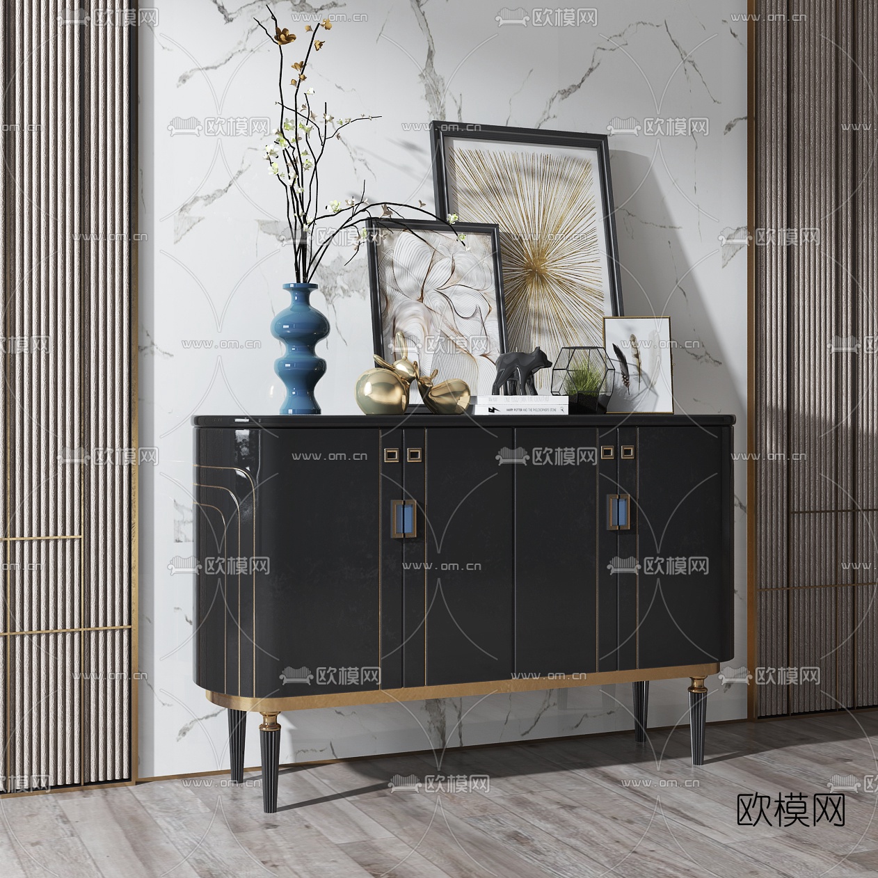 简欧轻奢边柜3d模型下载