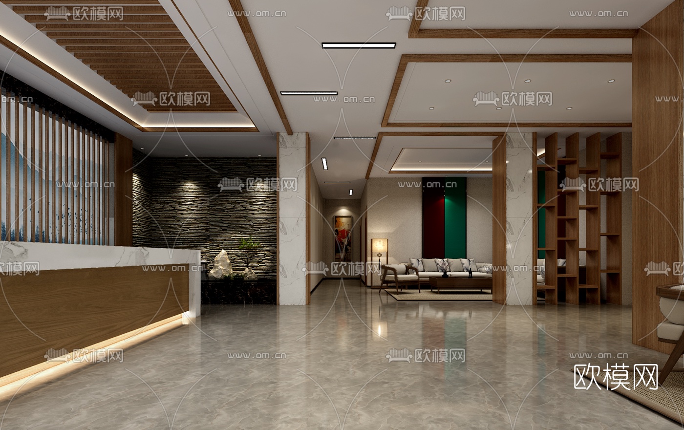 新中式洗浴中心大堂免费3d模型