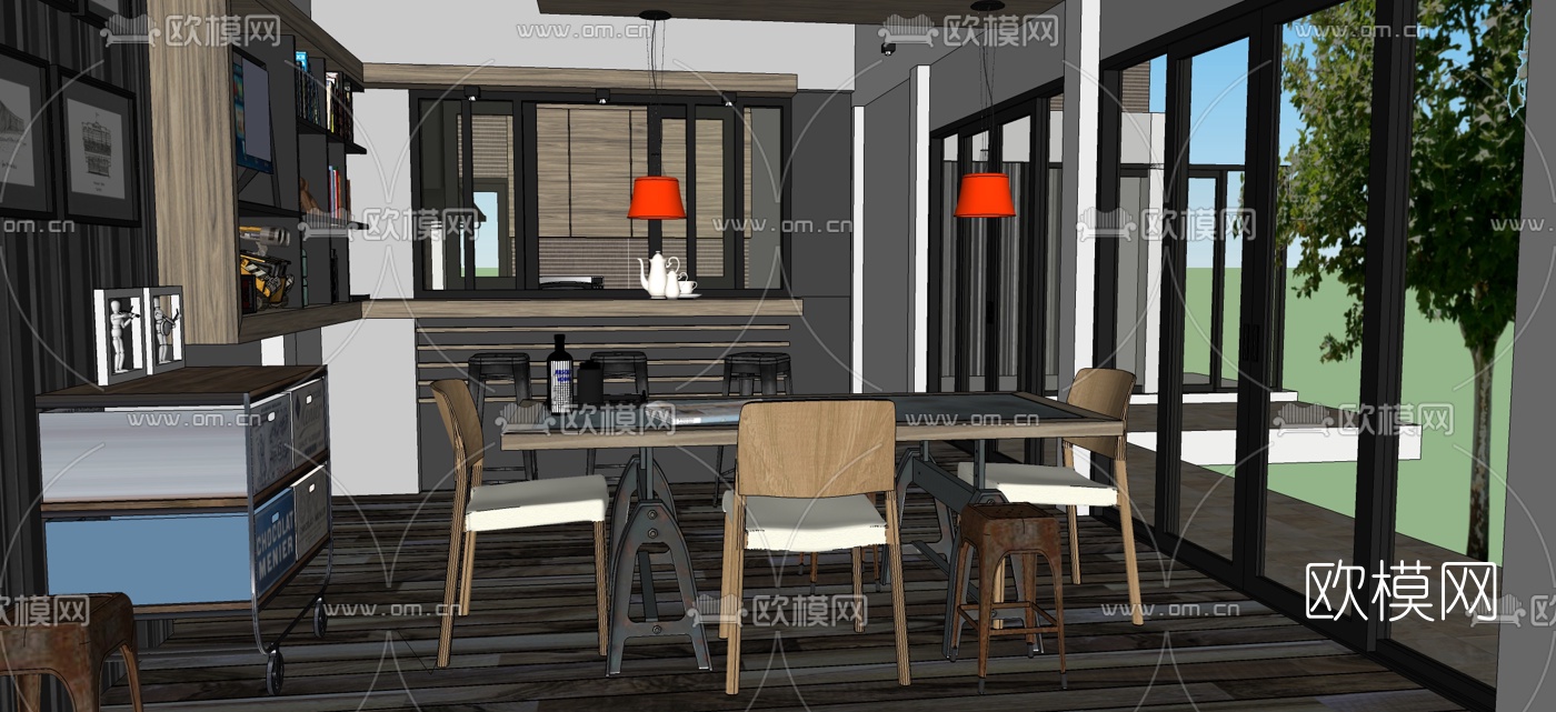 工业风餐厅su模型下载（渲染图2）
