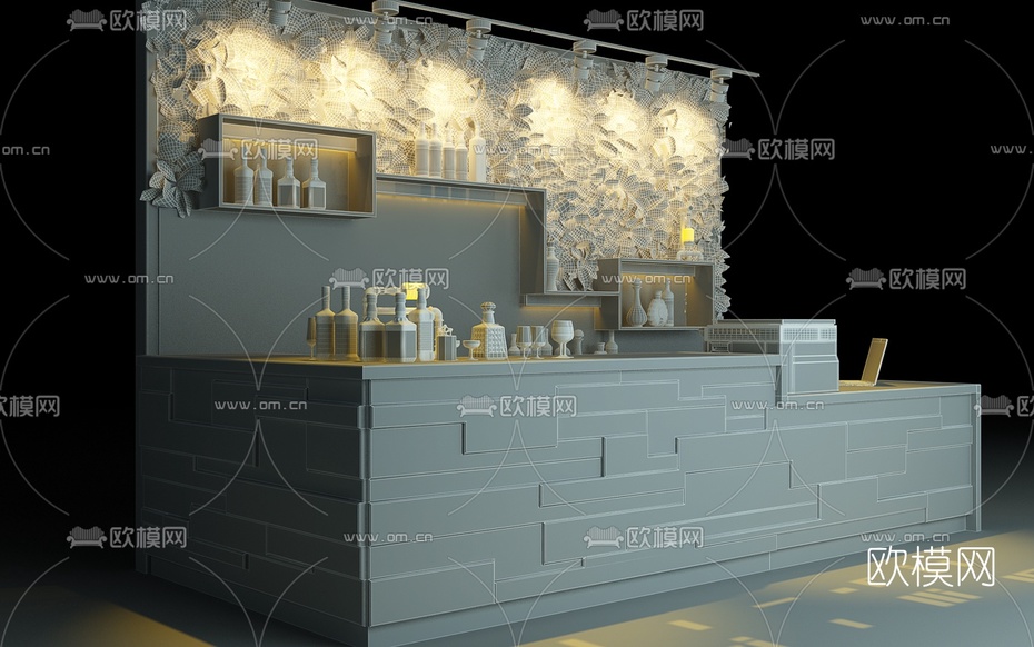 现代风吧台收银台3d模型下载(渲染图3)