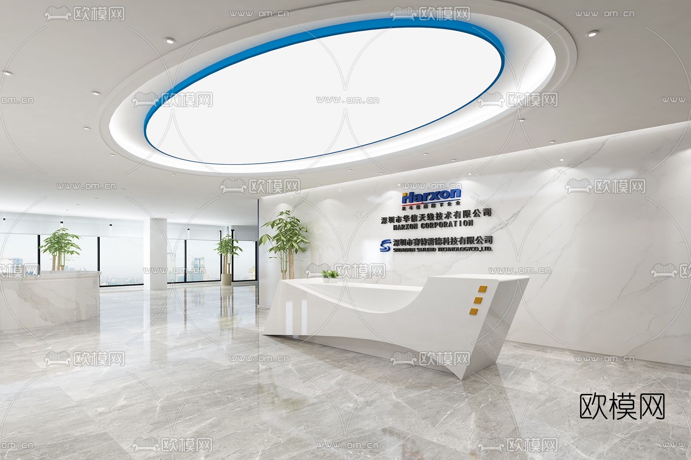 现代办公前台大堂免费3d模型-免费3dmax模型库-欧模网