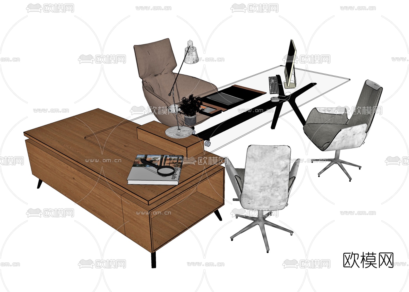 现代办公桌椅su模型下载（渲染图2）