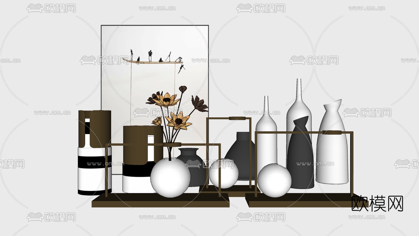 新中式饰品摆件组合su模型下载