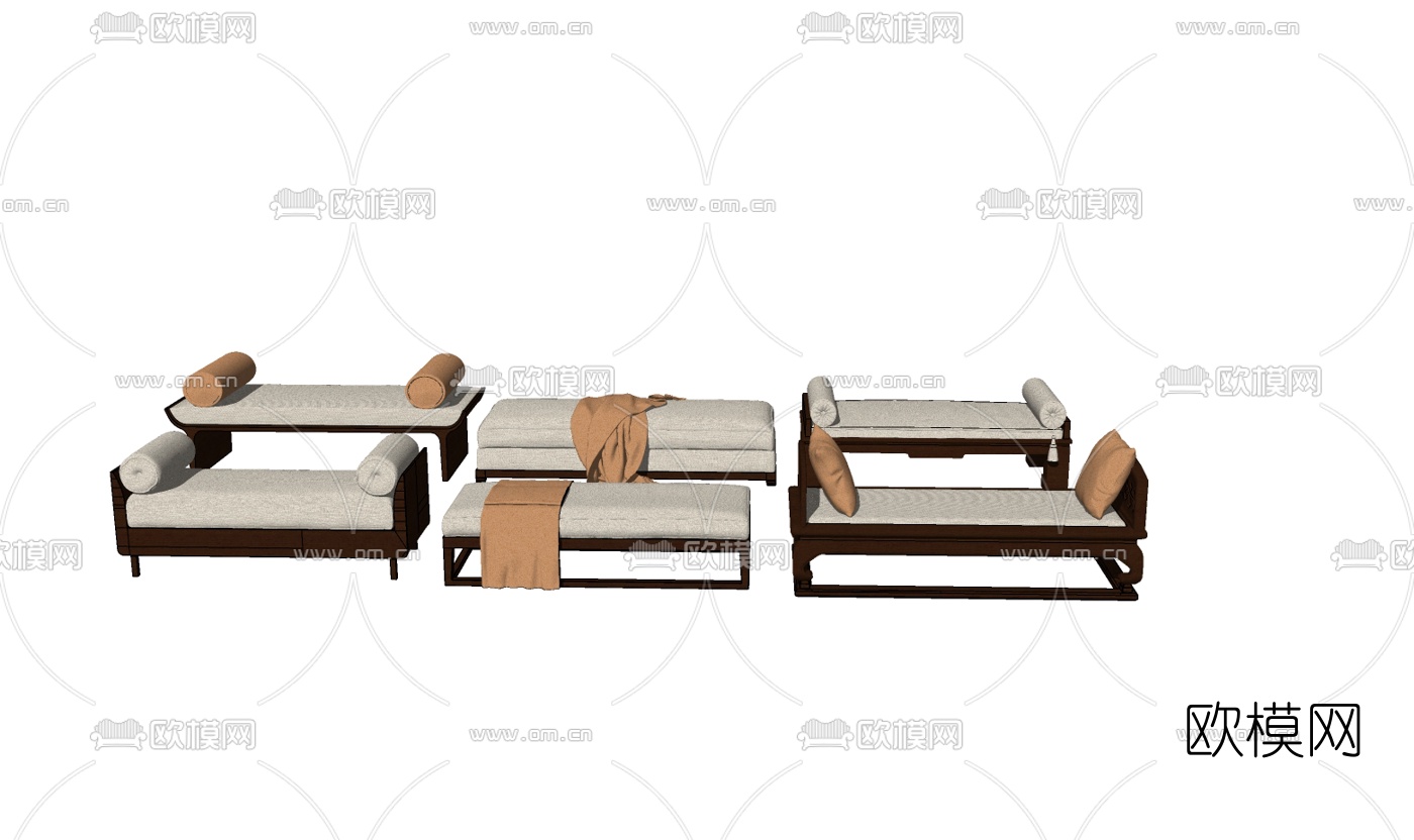 新中式脚踏su模型下载（渲染图2）