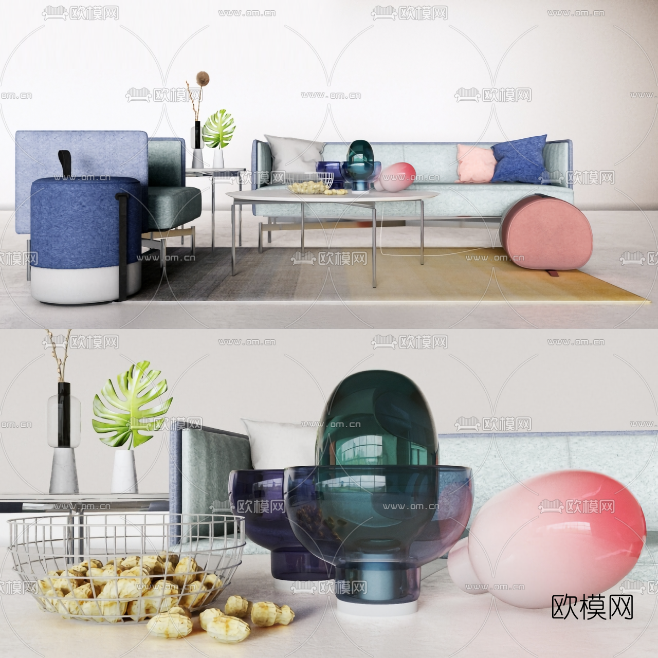 现代布艺沙发组合3d模型