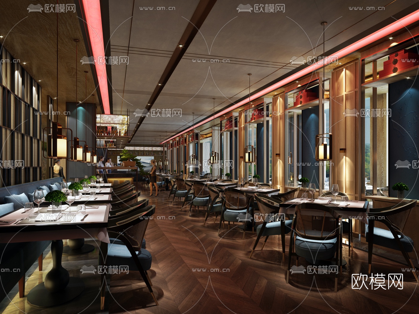 现代酒店自助餐厅3D模型