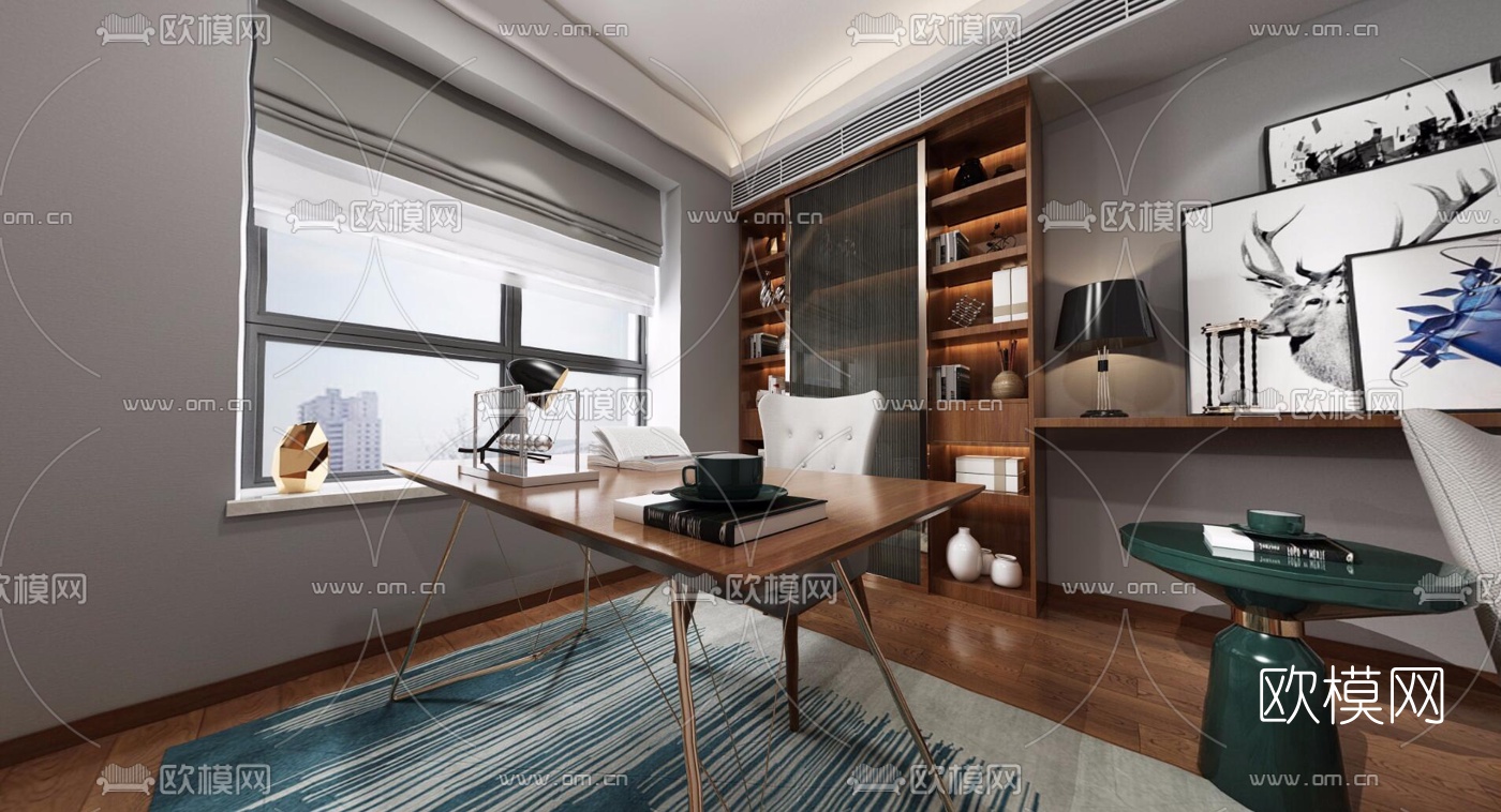 现代书房全景3D模型下载_ID10003093_3dmax免费模型-欧模网