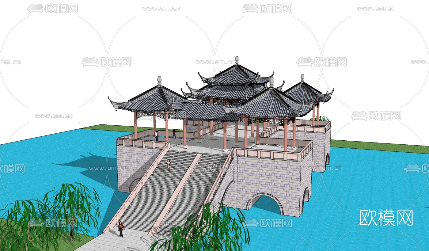 中式城楼su模型下载