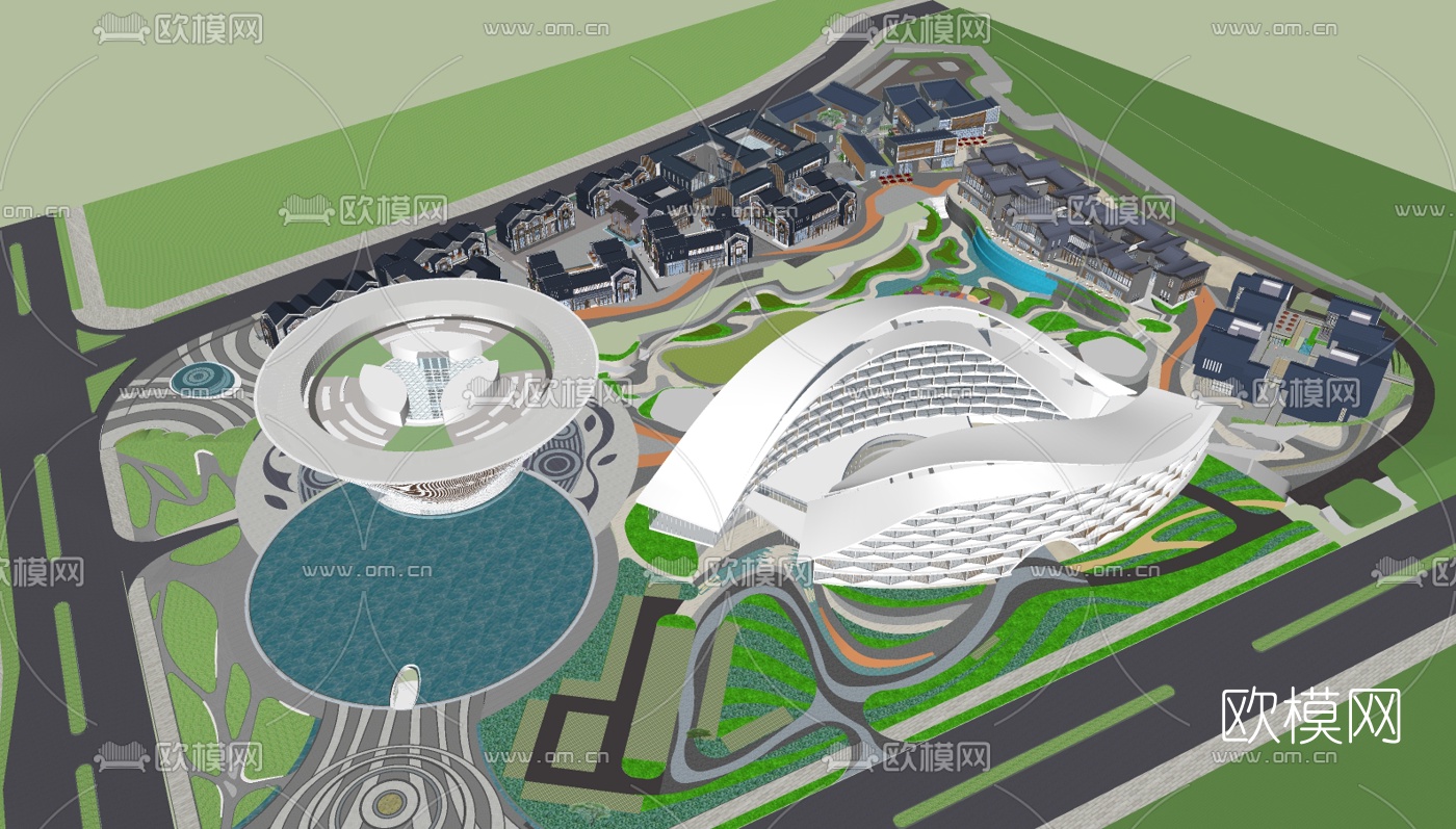 中式商业区规划su模型下载（渲染图5）