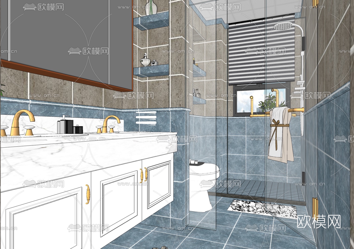 美式浴室卫生间su模型下载