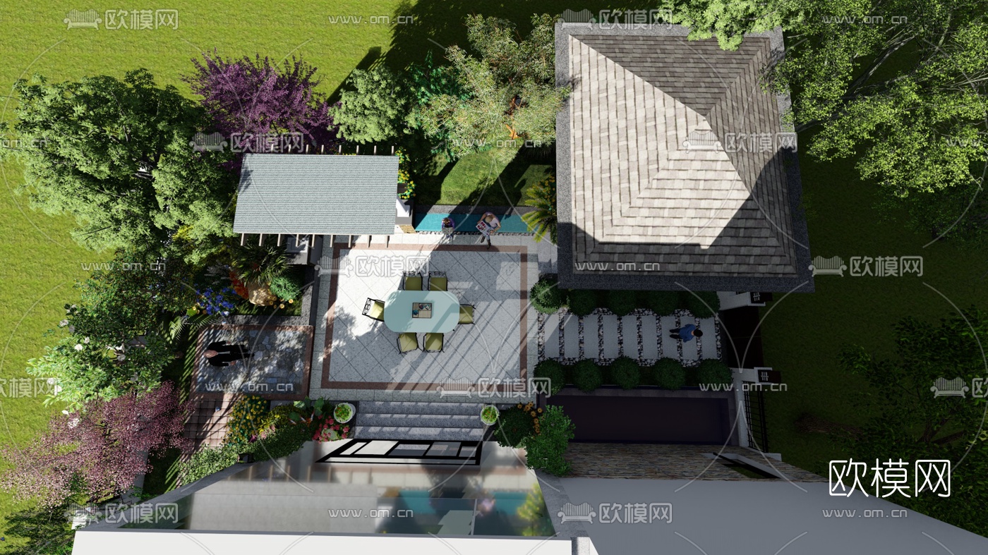 欧式庭院花园su模型下载（渲染图4）