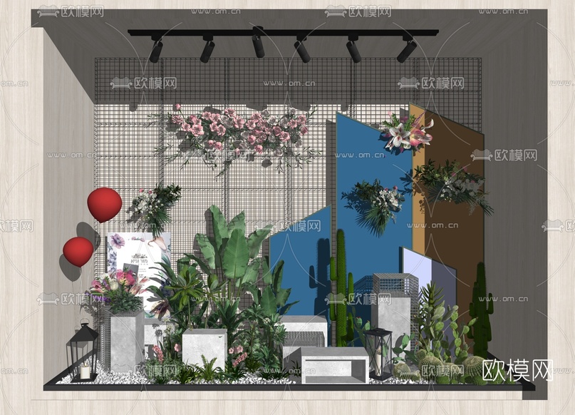 现代绿植花艺橱窗su模型下载