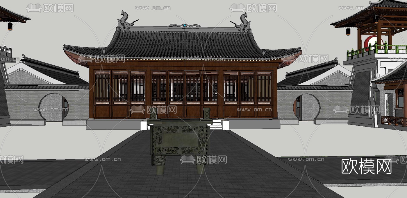 中式寺院su模型