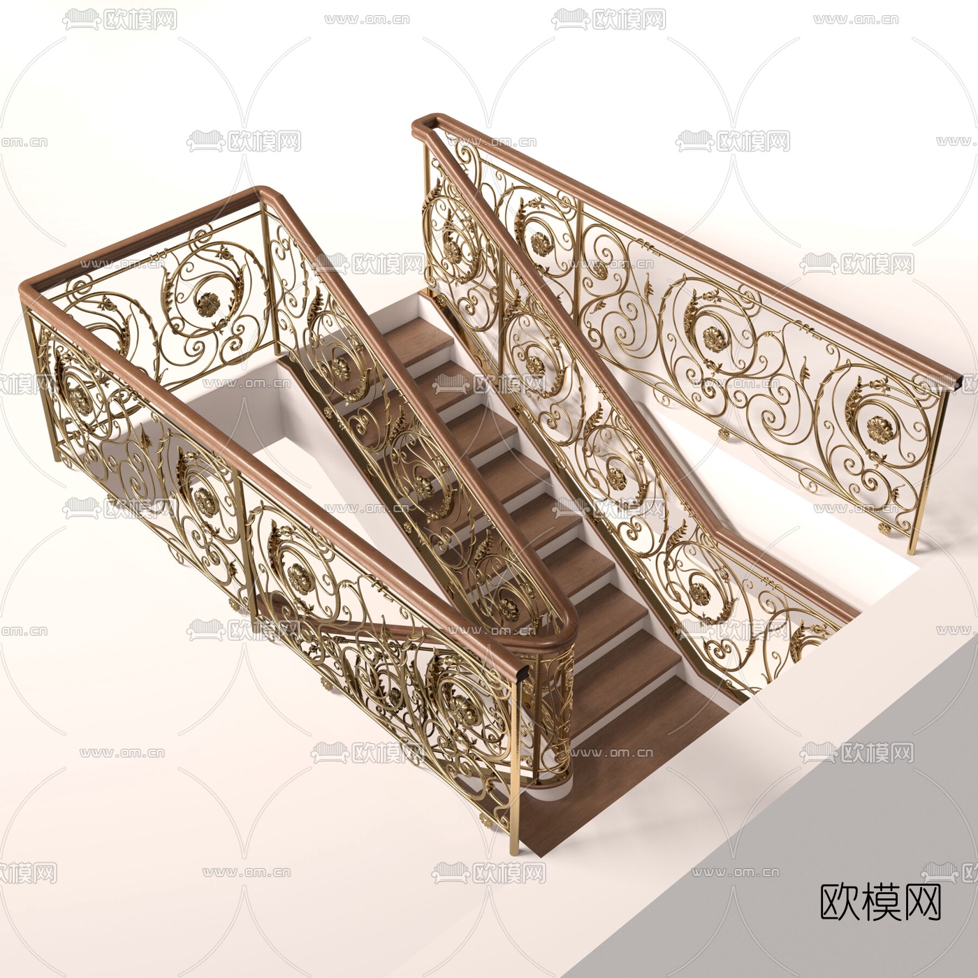 欧式铁艺雕花楼梯3d模型下载（渲染图3）