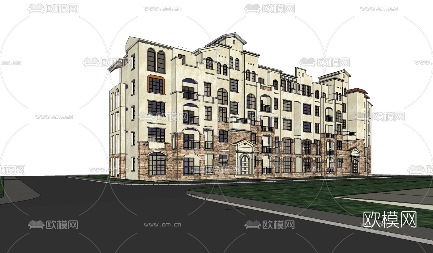欧式多层公寓楼su模型下载