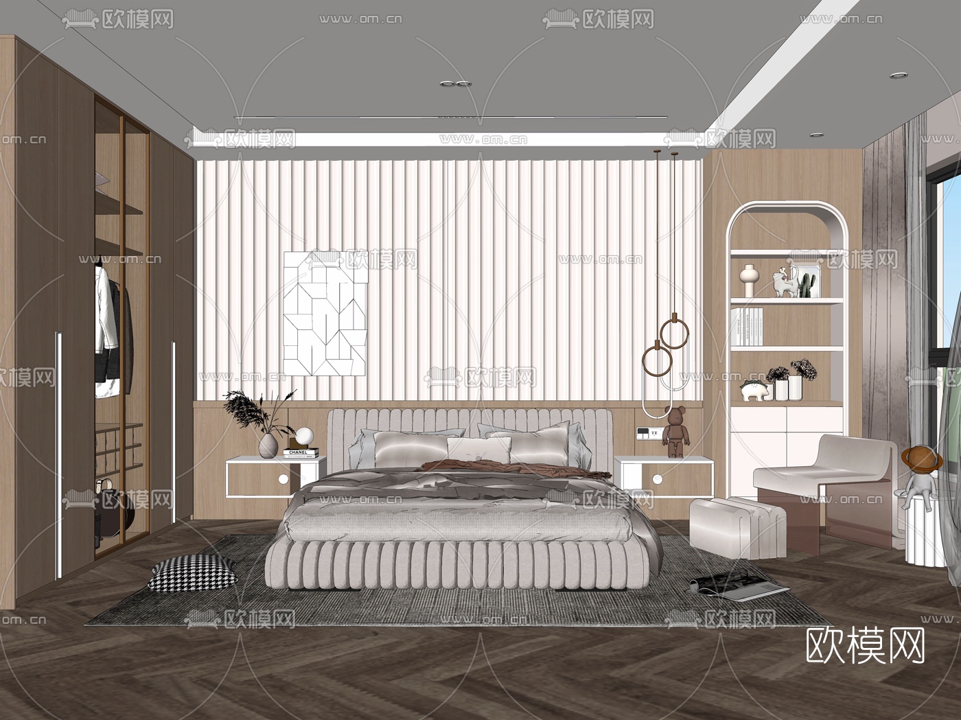 北欧卧室su模型下载（渲染图2）