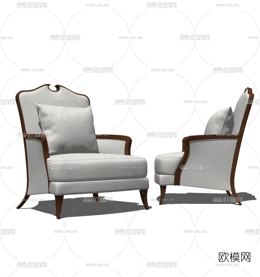 简欧布艺单人沙发免费su模型下载