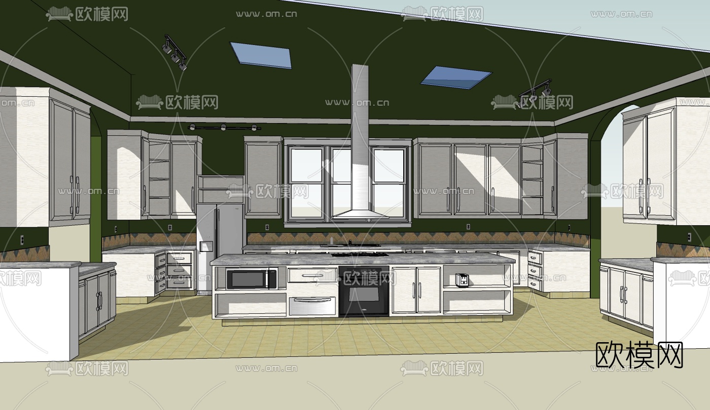 现代橱柜免费su模型下载（渲染图1）