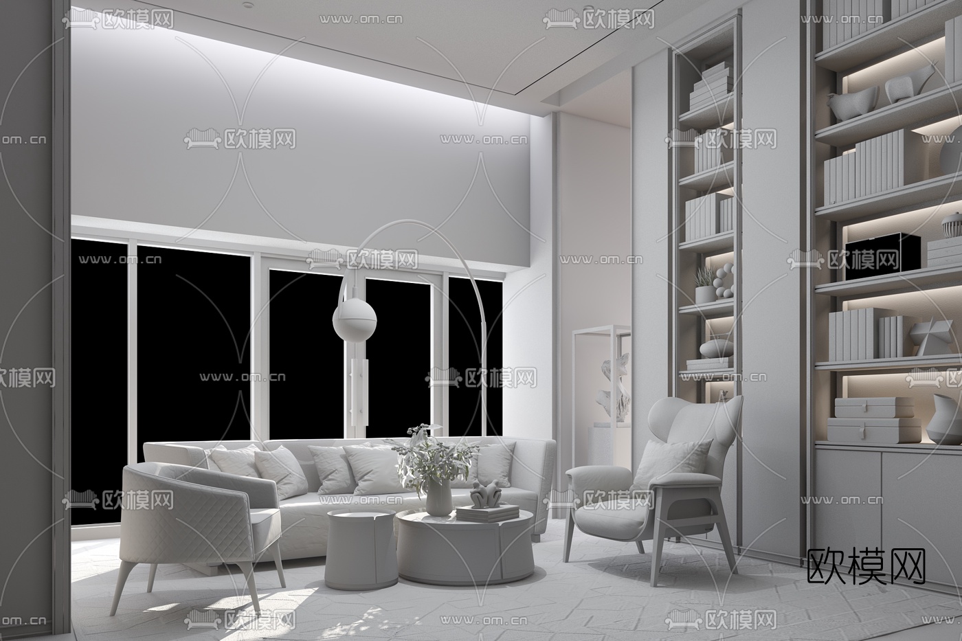 逸尚东方设计 现代布艺沙发组合3d模型下载（渲染图2）