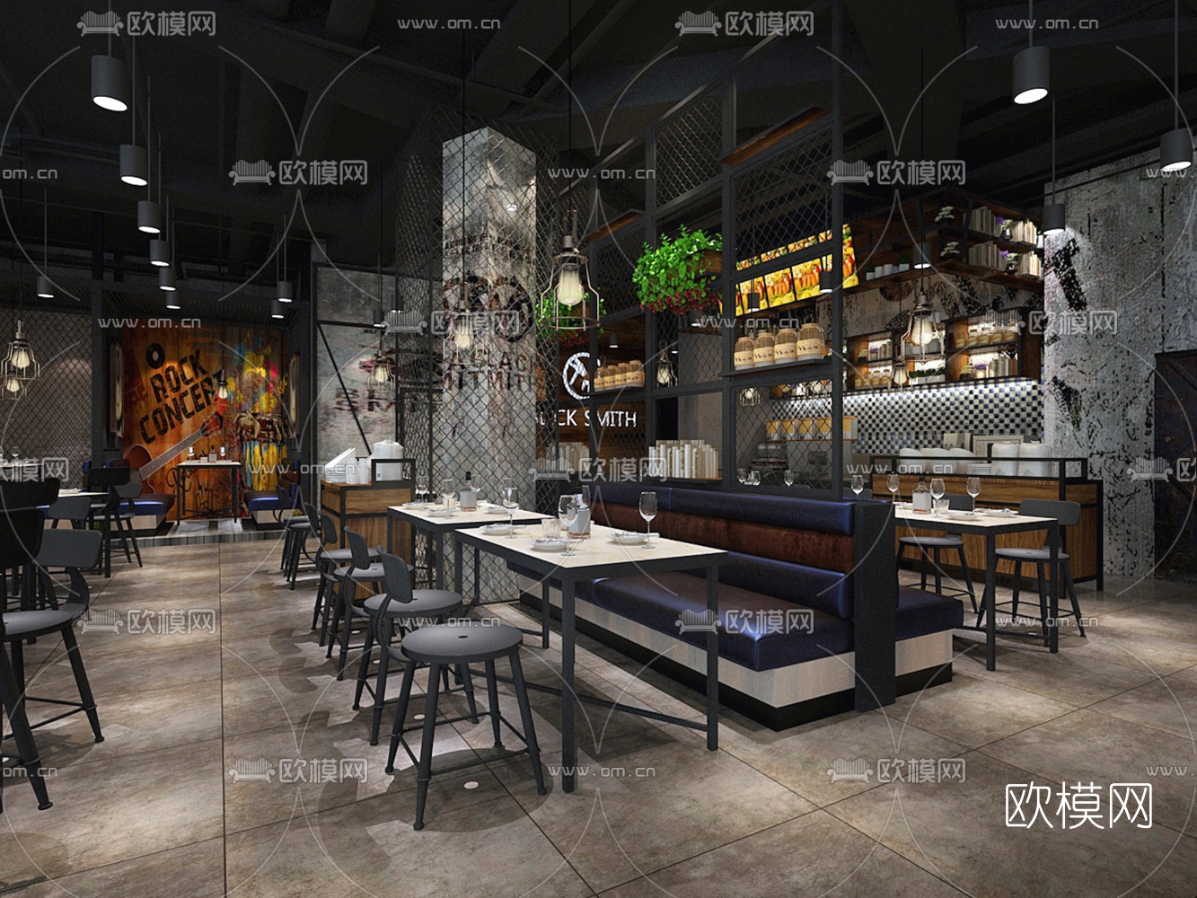 工业风休闲餐厅3D模型
