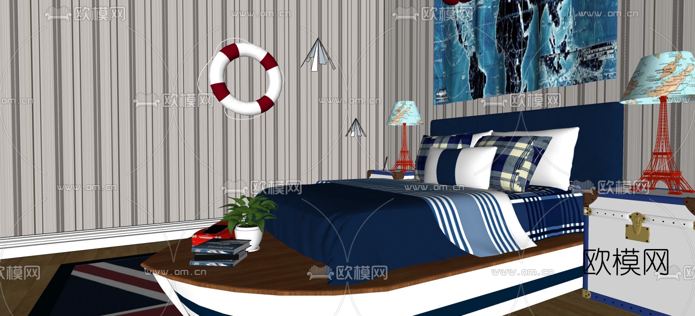 地中海儿童房su模型下载（渲染图3）