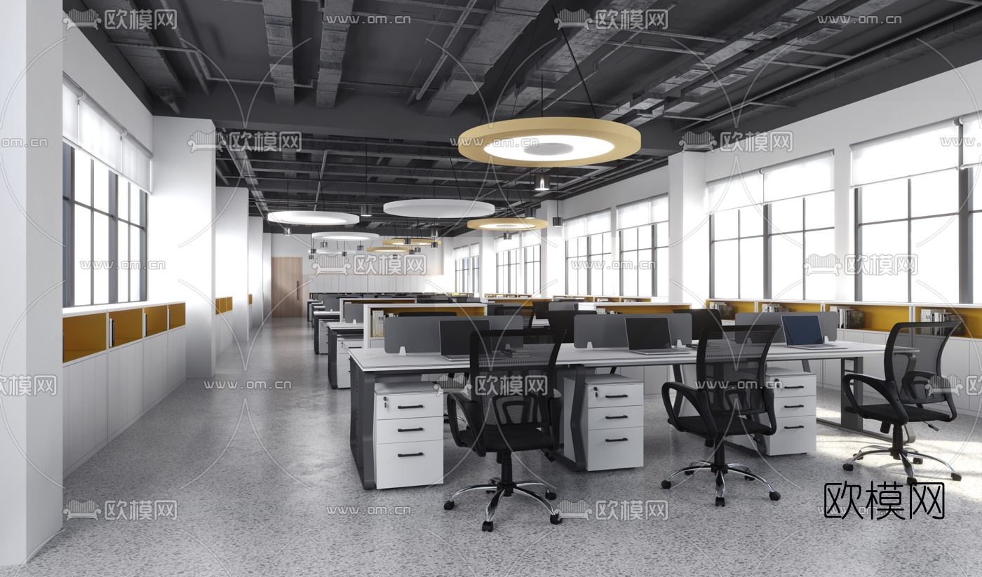 现代敞开式办公区3d模型下载