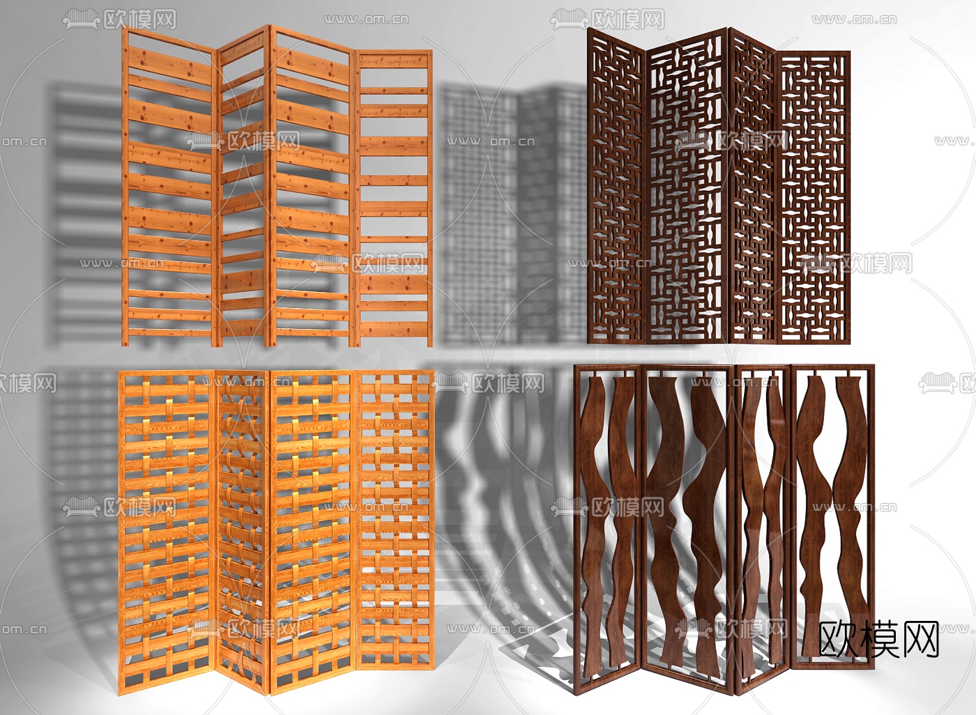 东南亚实木屏风隔断3d模型下载（渲染图1）