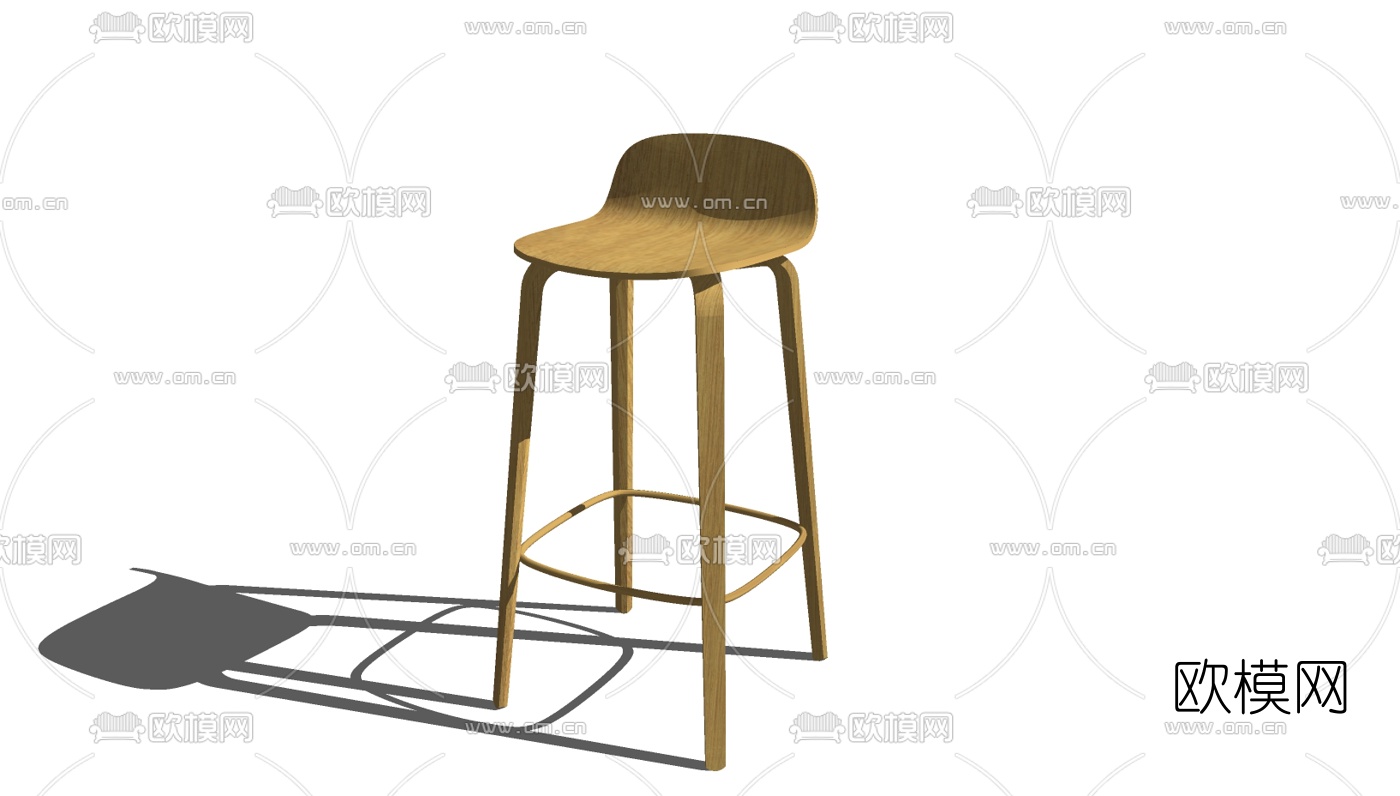 现代实木吧凳su模型下载